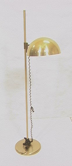 Adjustable Modernist Gold Tone Floor Lamp with Do: Adjustable Modernist Gold Tone Floor Lamp with Dome Shade. -- Dimensions: H: 61 inches: W: 17 inches: D: 12 inches --- Condition (General): some scratches to metal. losses to gold finish. Please conta