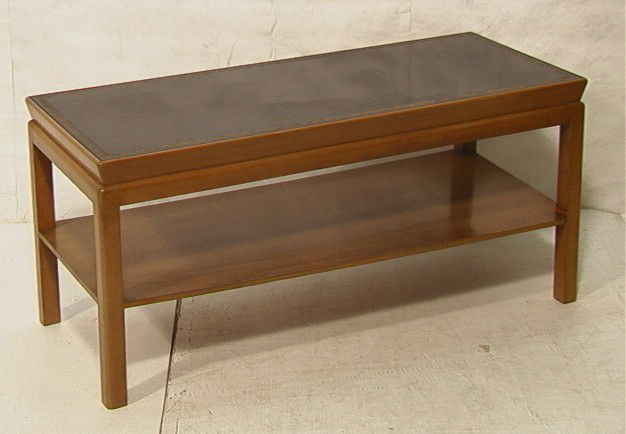 Tommi Parzinger Style Coffee Cocktail Table. Bla: Tommi Parzinger Style Coffee Cocktail Table. Black Leather Top. Angled edge.-- Dimensions: H: 22 inches: W: 48 inches: D: 20 inches --- Condition (General): Very Good Condition. few blemishes. Please