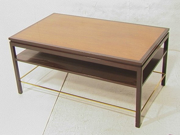 Edward Wormley for Dunbar Coffee Cocktail Table.: Edward Wormley for Dunbar Coffee Cocktail Table. Metal tag. Brass stretchers.-- Dimensions: H: 22.5 inches: W: 48 inches: D: 28 inches --- Condition (General): Some scratches to top. Please contact us