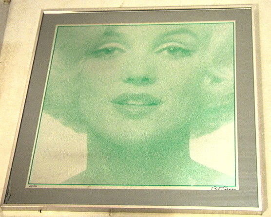 BERT STERN Graphic Silkscreen Marilyn Monroe. Po: BERT STERN Graphic Silkscreen Marilyn Monroe. Portrait on silvered foil paper. Pencil signed, 65/100. -- Dimensions: Image Size: H: 31 inches: W: 31 inches --- Condition (General): Some scratches and