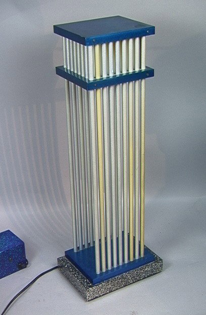 Tom Brown Machinist Table Lamp. Memphis Style.: Tom Brown Machinist Table Lamp. Memphis Style. Aluminum.-- Dimensions: H: 24 inches: W: 6.25 inches: D: 5.75 inches --- Condition (General): Very Good Condition. Please contact us with specific questi