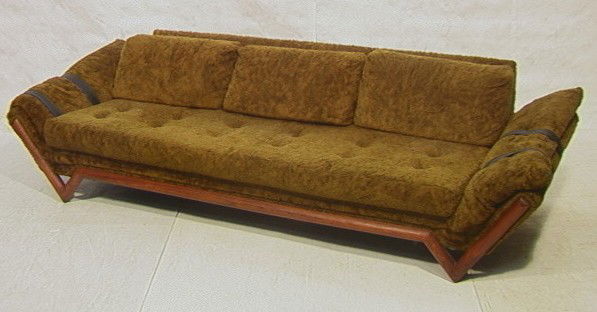 Adrian Pearsall Style Sofa Couch. American Moder: Adrian Pearsall Style Sofa Couch. American Modern. Walnut Frame.-- Dimensions: H: 24.5 inches: W: 101 inches: D: 35 inches --- Condition (General): Shows use. Please contact us with specific questions