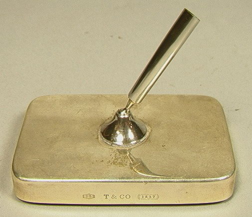 Tiffany and Company Sterling Desk Pen Holder. 19: Tiffany and Company Sterling Desk Pen Holder. 1999. Marked.-- Dimensions: H: 4 inches: W: 2.75 inches --- Please contact us with specific questions about condition, not visible in the photos. --- US S