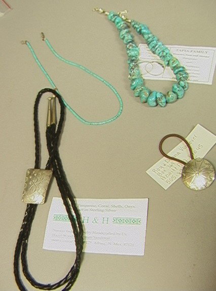 4pcs American Indian Jewelry. Tapia Turquoise Ne: 4pcs American Indian Jewelry. Tapia Turquoise Necklace. Vandever Key Chain. Hazel Wood & Herman Sandoval Bolo. Small Bead Turquoise necklace.-- Dimensions: --- Please contact us with specific question