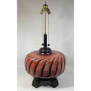 Large Mid Century Modern Table Lamp. Ceramic lamp with wood base: Large Mid Century Modern Table Lamp. Ceramic lamp with wood base Dimensions: H: 36 inches: W: 20 inches: D: 20 inches --- We offer curbside delivery to NYC, Manhattan, Close Brooklyn, Hoboken about a