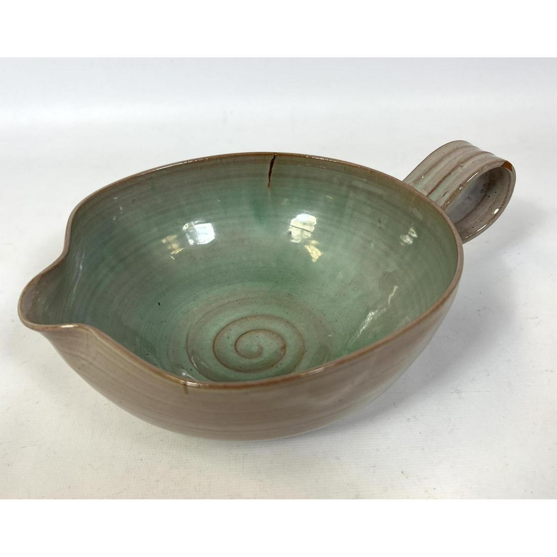 SCHEIER Glazed Pottery Handled Sauce Boat. Marked. (1 of 8)
