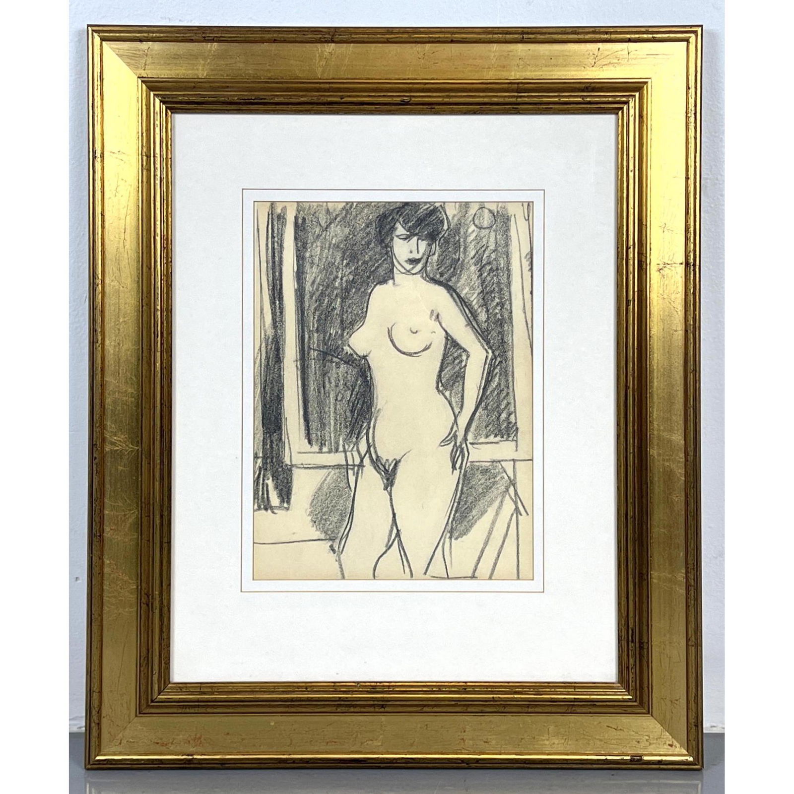 John Duncan Fergusson Drawing of Standing Nude.: John Duncan Fergusson Drawing of Standing Nude. Dimensions: H: 23.5 inches: W: 20 inches --- We offer curbside delivery to NYC, Manhattan, Close Brooklyn, Hoboken about a week after the auction at rea