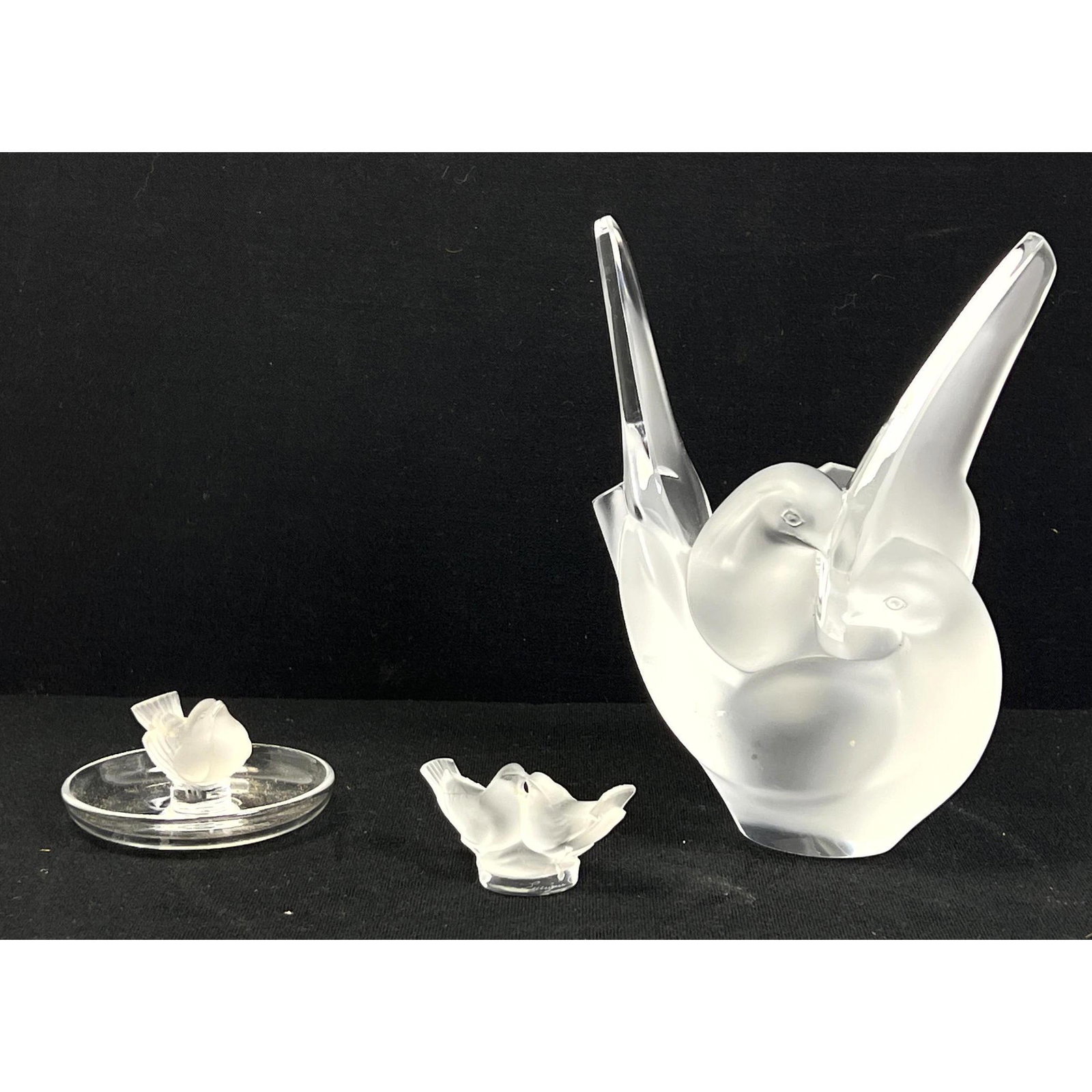 3 Pieces Lalique Crystal . Bird vase and 2 small bird objects. (1 of 10)