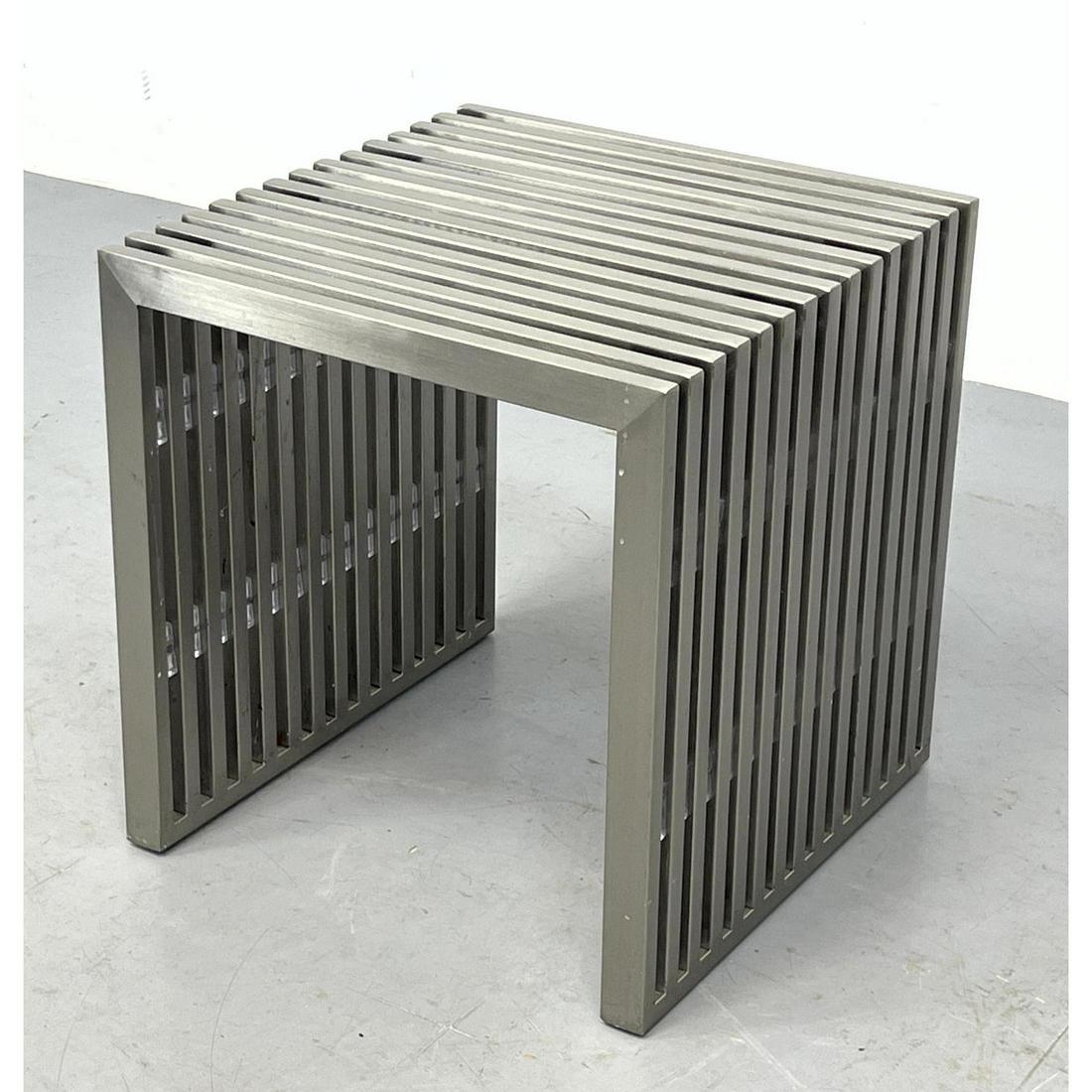 Stainless Slat Modernist Stool Bench. Side Table. Clear Lucite Spacer Details. (1 of 6)