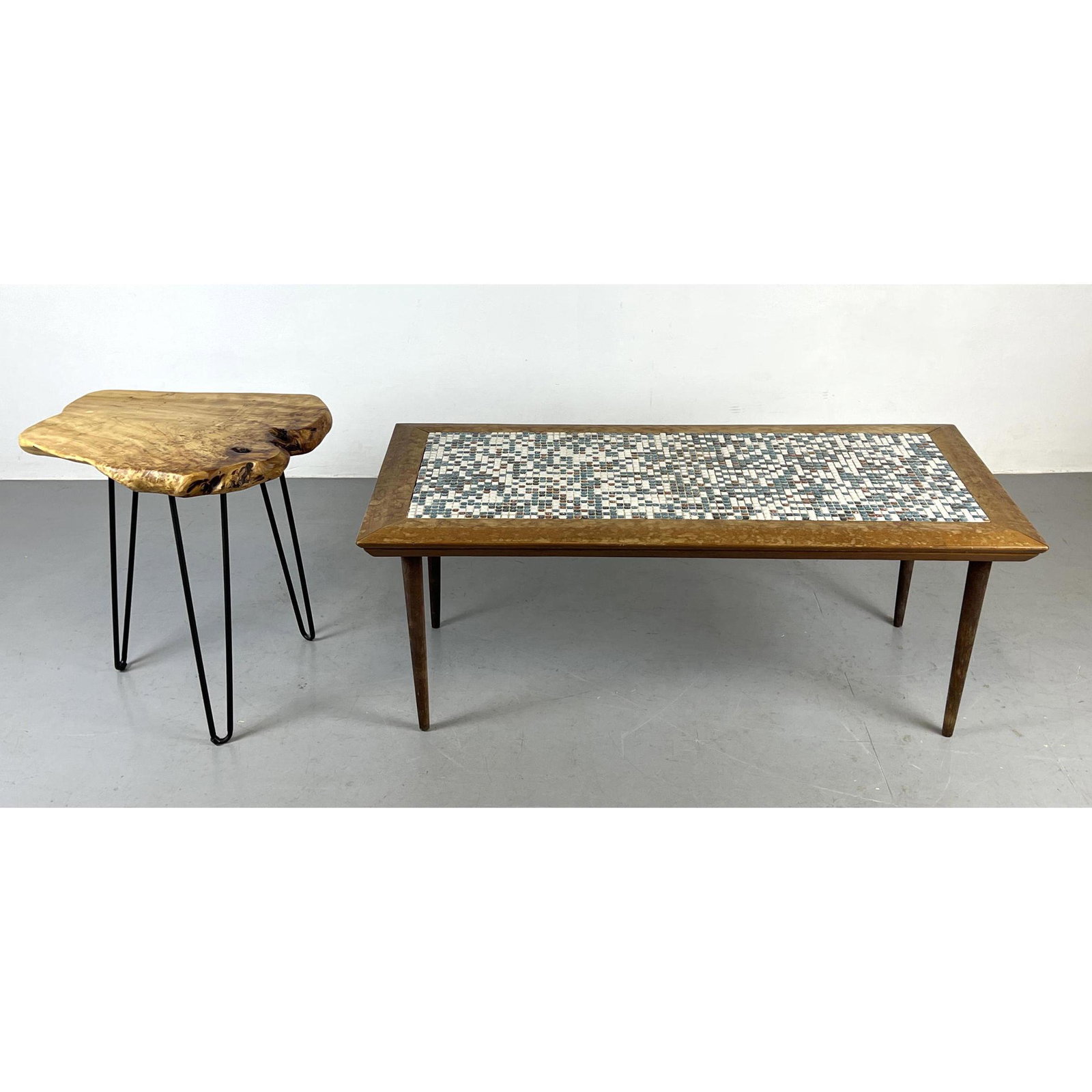 2pcs modernist Tables. Tile top coffee table. Thick slab top table with hairpin legs. (1 of 18)