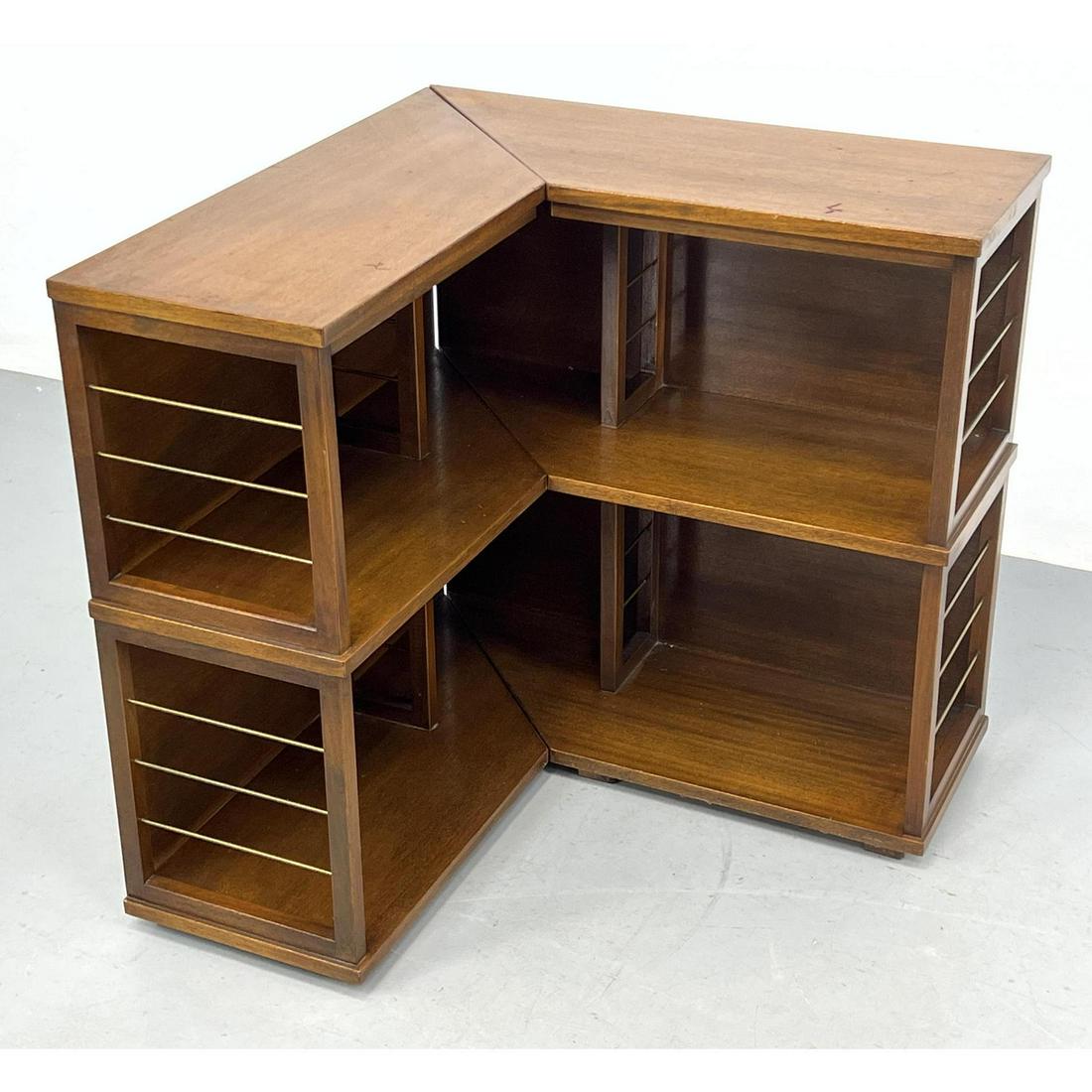 2pc Angled Wood Shelf Units. The angled sides fit together to create corner unit. Metal dowel detail (1 of 15)