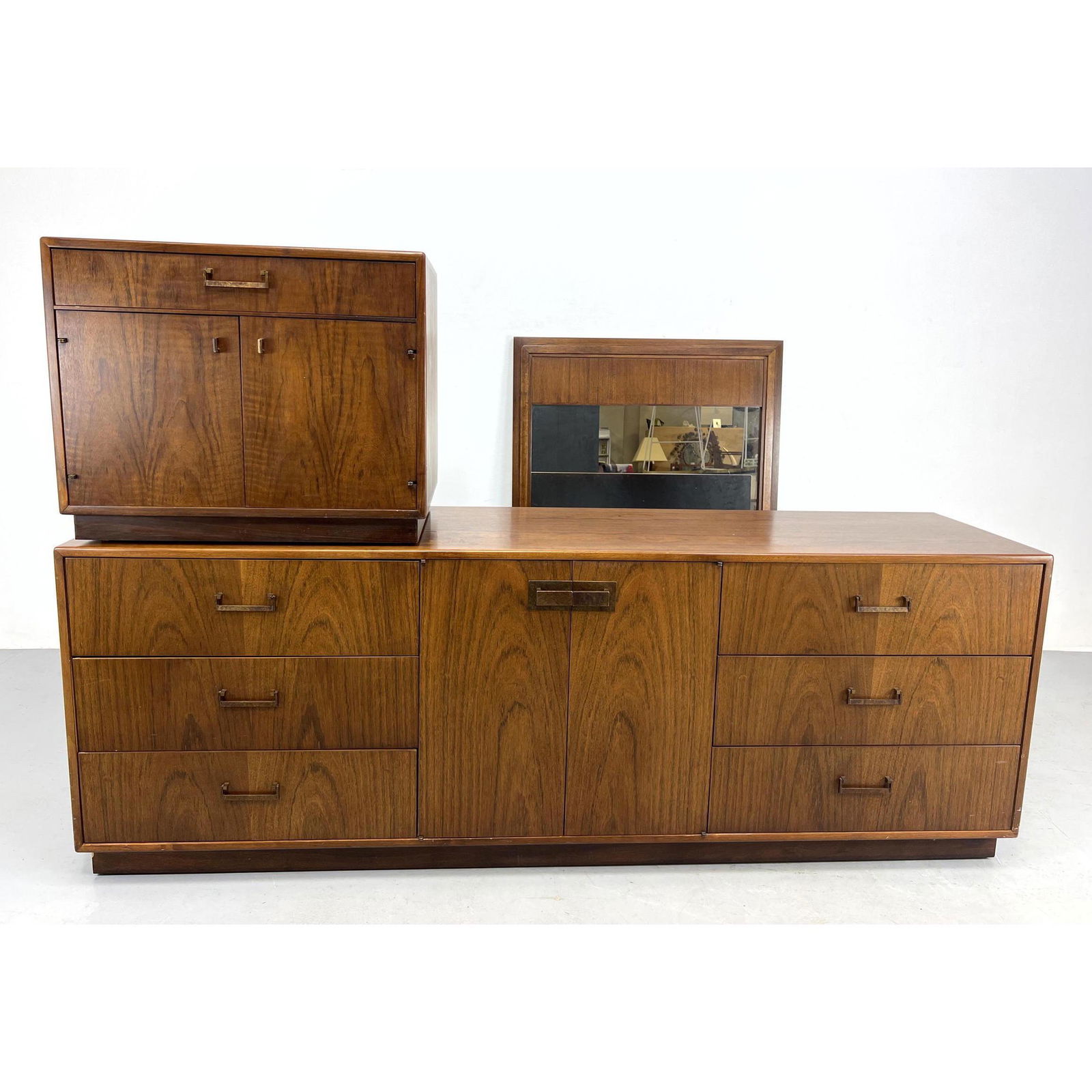 3pc FOUNDERS American Walnut Bedroom Set. Nightstand: 22.5 x 27 x 18. Credenza/Dresser. Wall Hanging (1 of 12)