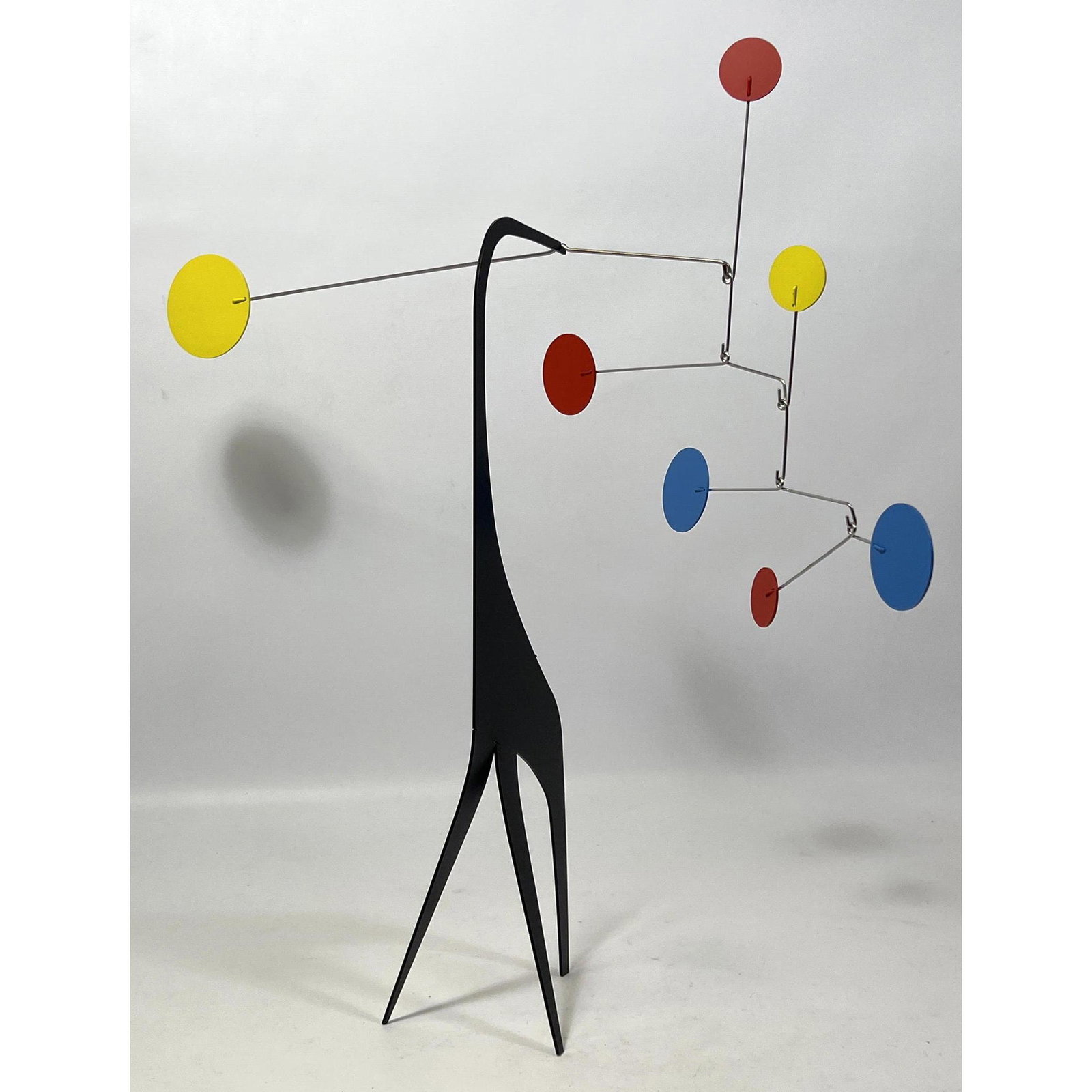 Small Table Top Metal Kinetic Wind Sculpture Stabile Mobile. Black giraffe style base with colorful (1 of 5)