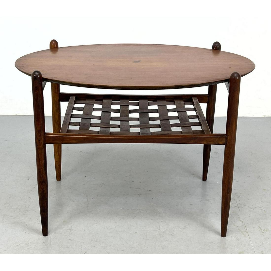 Danish Modern Teak Oval Top Side End Table. Lower Level with Woven Slat Details. (1 of 9)