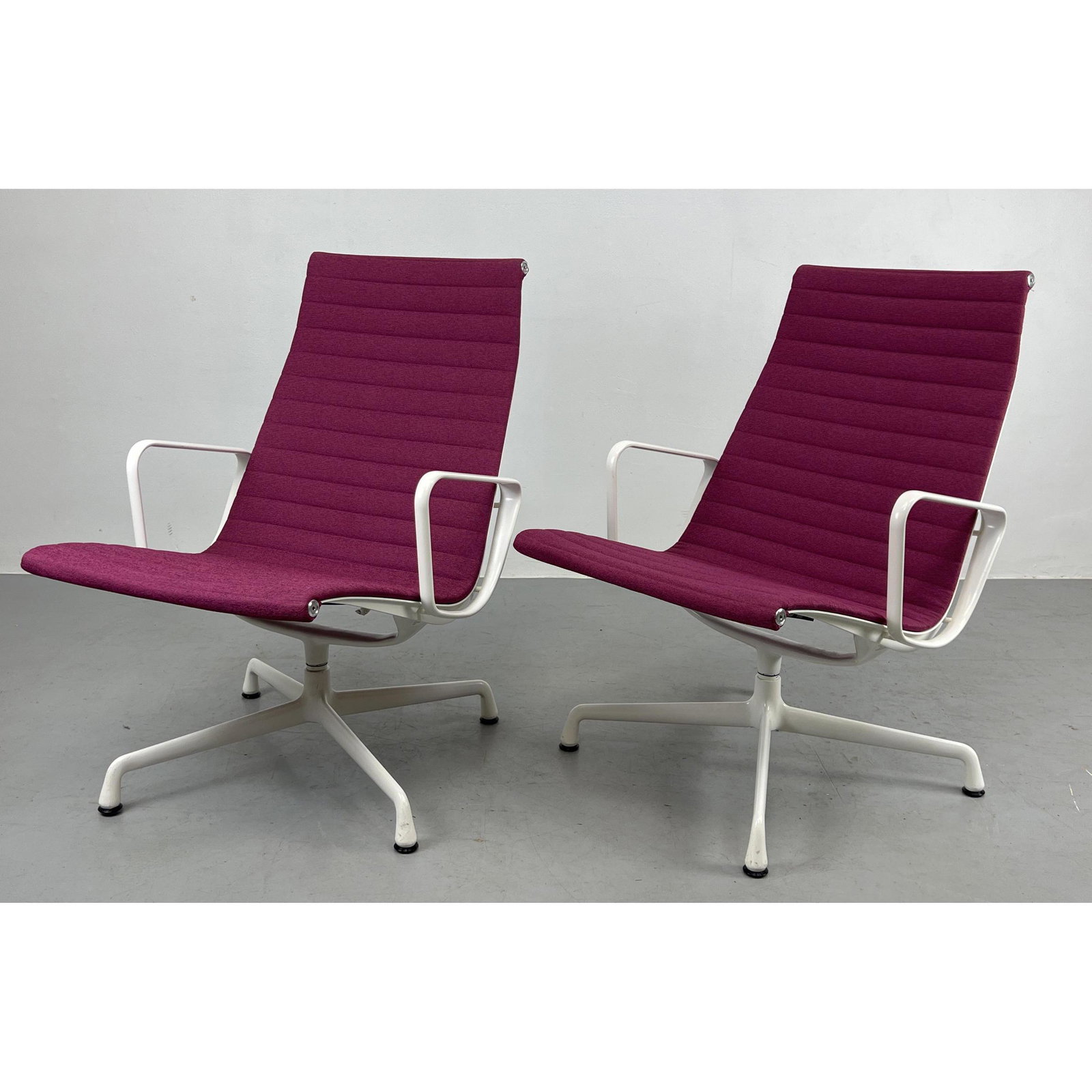 Pair Charles Eames Aluminum group lounge chair with custom white powder coated frames and Raspberry (1 of 9)