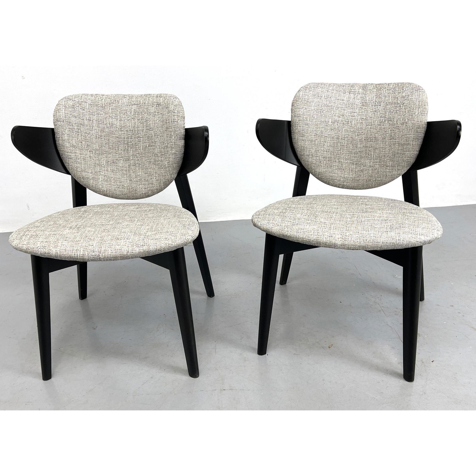 Pr Ebonized Modernist Side Chairs. Unique frames with upholstered seats and backrests. (1 of 8)