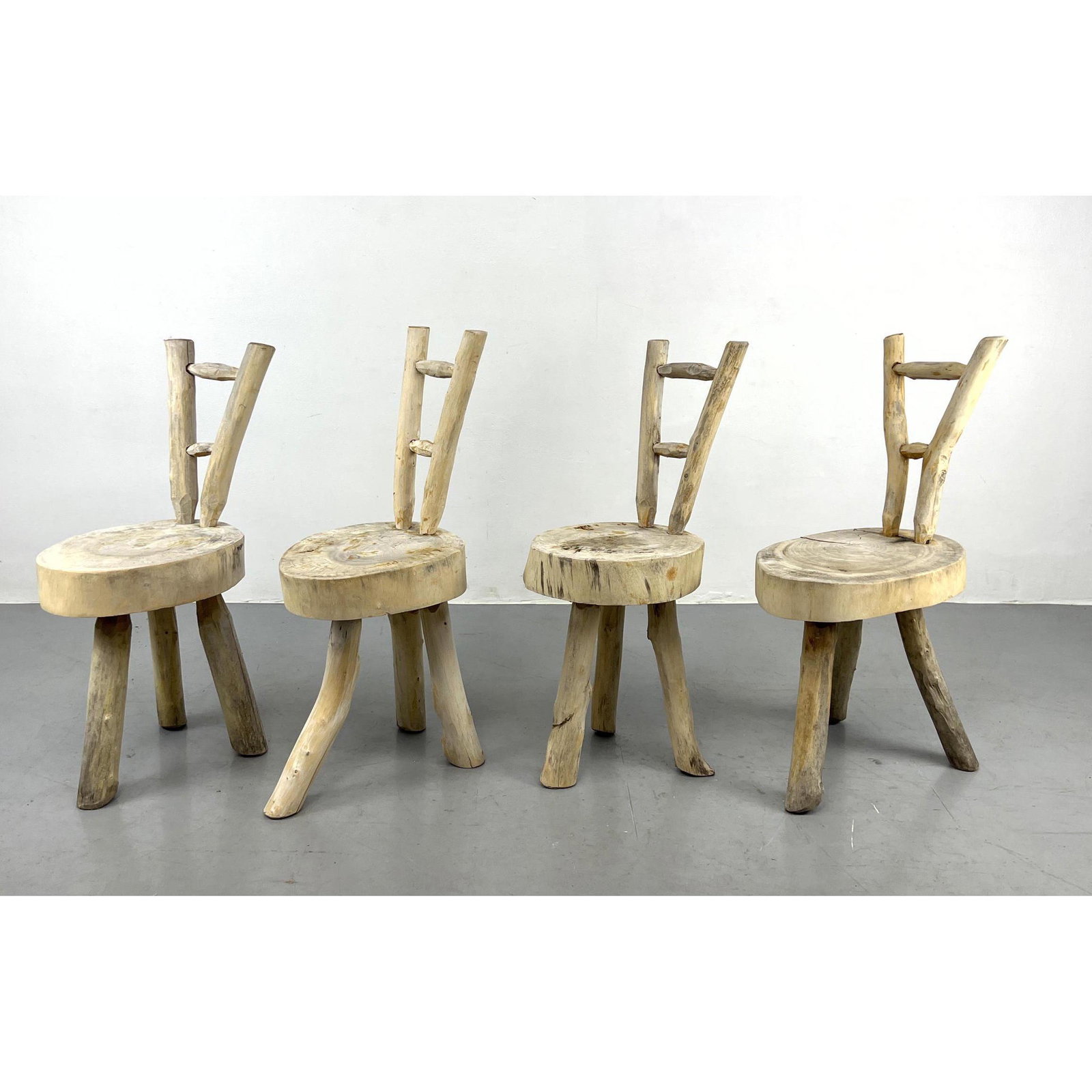 Rustic Pine Chairs from Swiss Alps. Thick slab seats. (1 of 11)