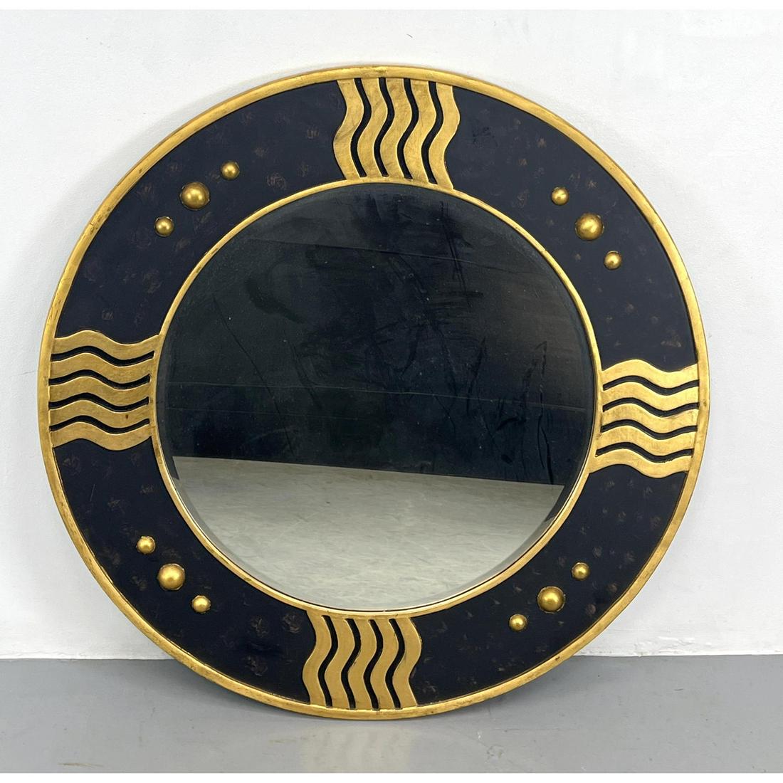 Decorator Wall Mirror. Painted Gesso Over Wood Machine Age Art Deco Style Circular Wall Mirror (1 of 7)