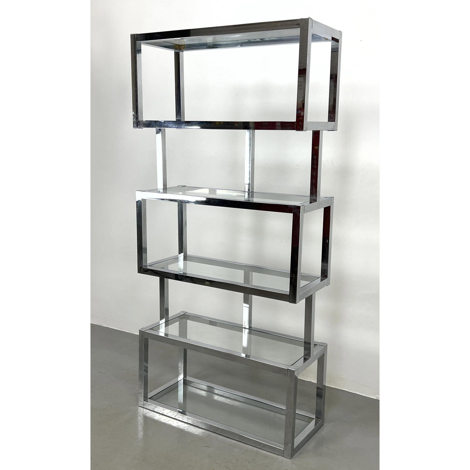 Stylish Stacked Form Chrome Etagere Modernist Display Shelves. Glass shelves. (1 of 5)