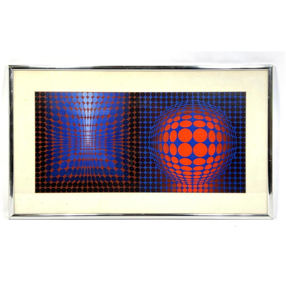 VICTOR VASARELY Op Art Print. #5369. No Signature found.: VICTOR VASARELY Op Art Print. #5369. No Signature found. Dimensions: H: 28 inches: W: 14 inches: Frame Height: 35.5 inches: Frame Width: 21 inches --- -- We offer curbside delivery to NYC, Manhattan, 
