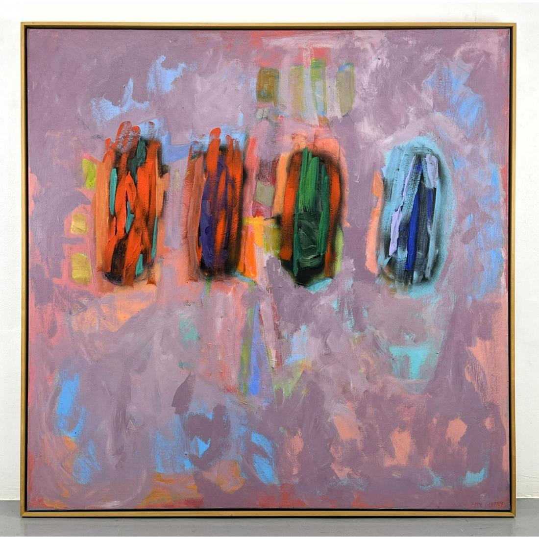 Large EFFIE GERENY Abstract Modernist Painting. Four Colorful Elements. "Choices". Signed. (1 of 9)