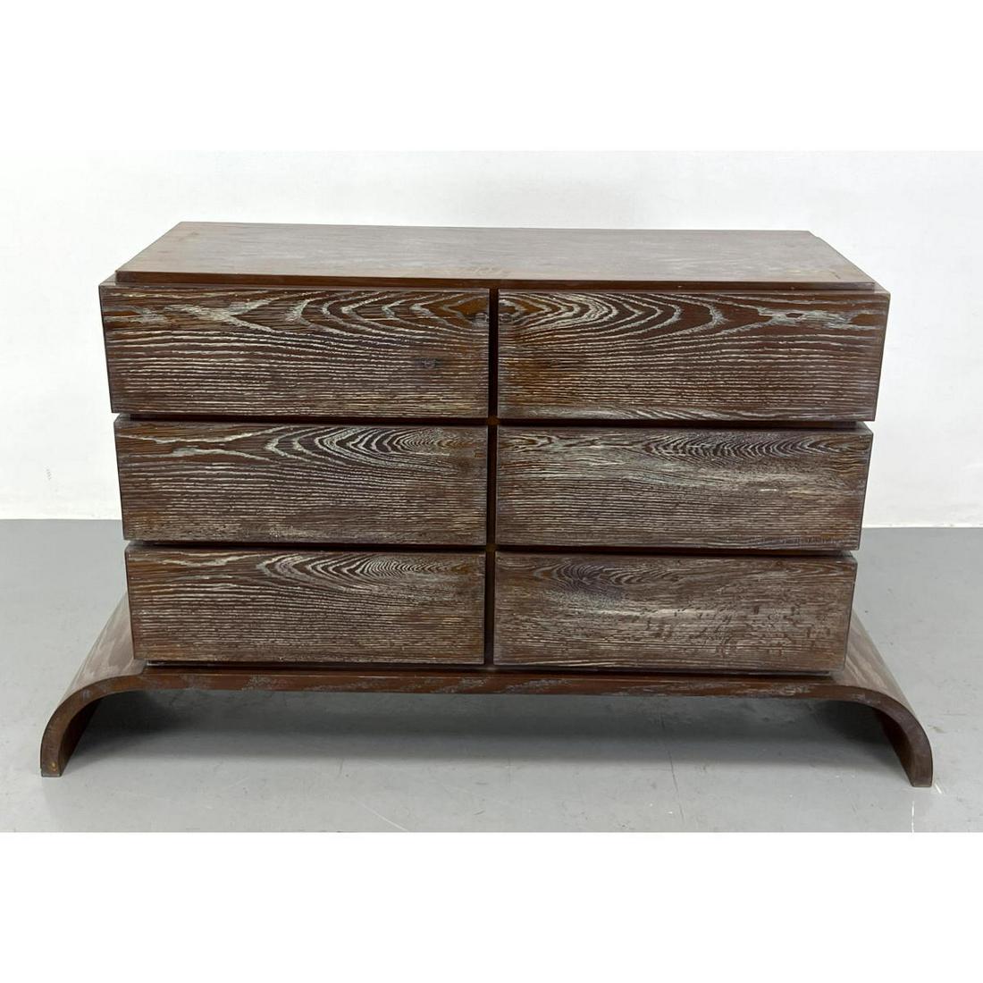 Paul Frankl style Limed Oak Low Dresser Chest. Six Drawer Cabinet rests on Bowed Side Base. Limed fi (1 of 9)