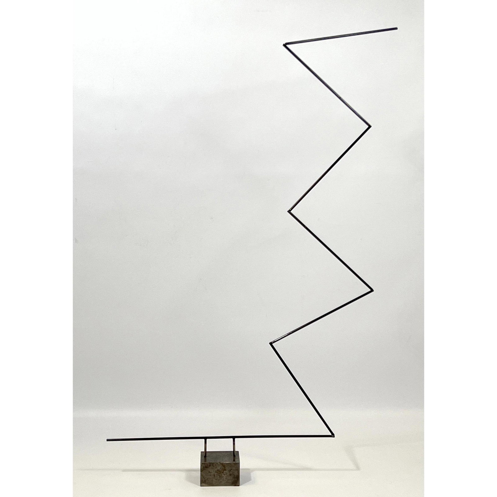 GEORGE D'AMATO Modernist Abstract Zig Zag Sculpture. Welded metal rods on Industrial Steel Base. D'A (1 of 6)