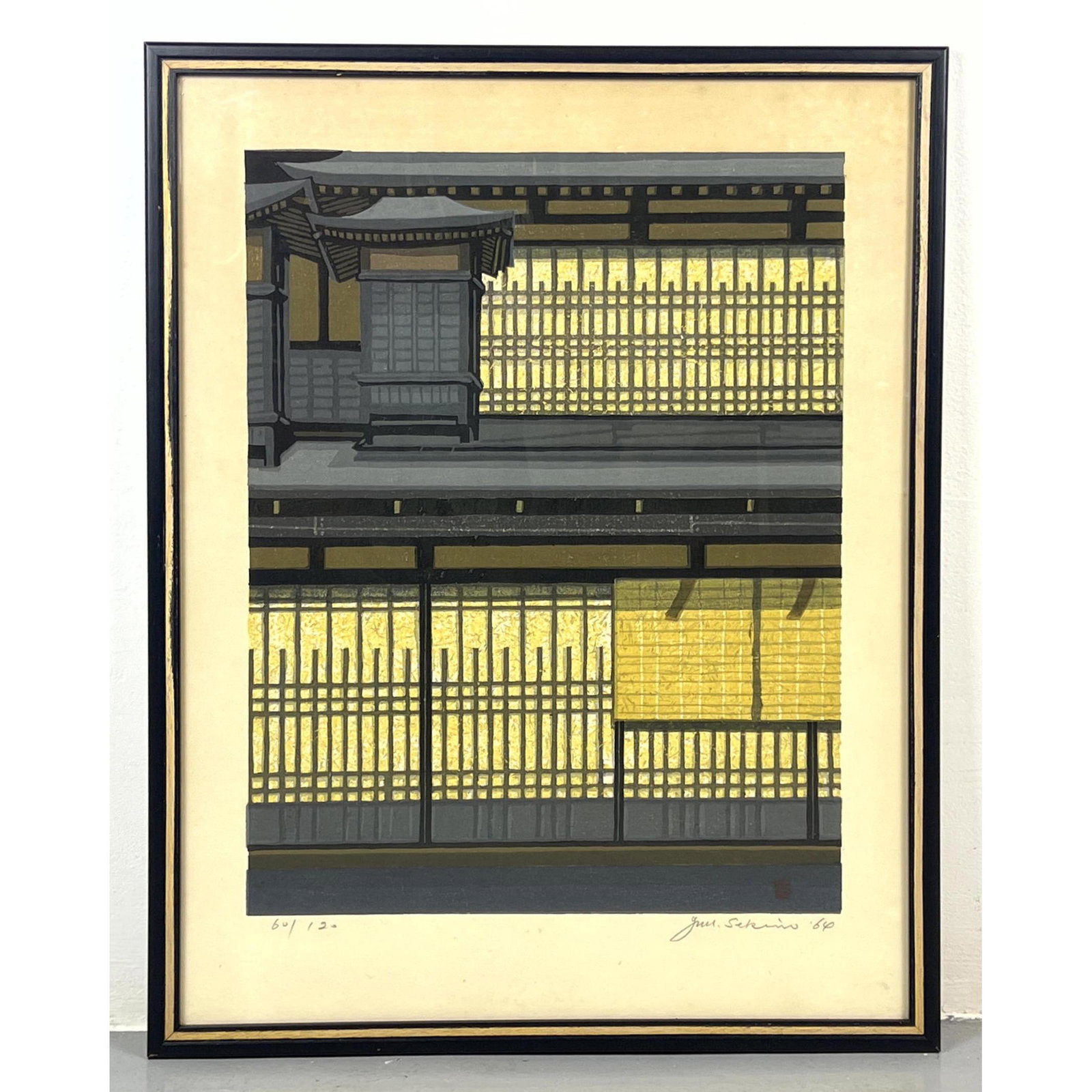 JUNICHIRO SEKINO Japanese Woodblock Print. Architectural theme with Gates and Eaves. Signed; 60/120. (1 of 7)