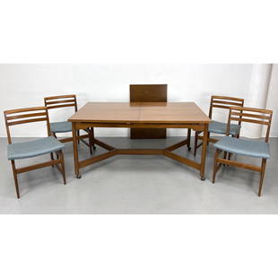 William Pahlmann for Hastings Dining Set. Walnut table with four chairs and one leaf. Chairs 31 x 21: William Pahlmann for Hastings Dining Set. Walnut table with four chairs and one leaf. Chairs 31 x 21 x 20.5 seat Height 18in Includes: 1 - 24 inch leaf Dimensions: H: 28.5 inches: W: 60 inches: D: 36