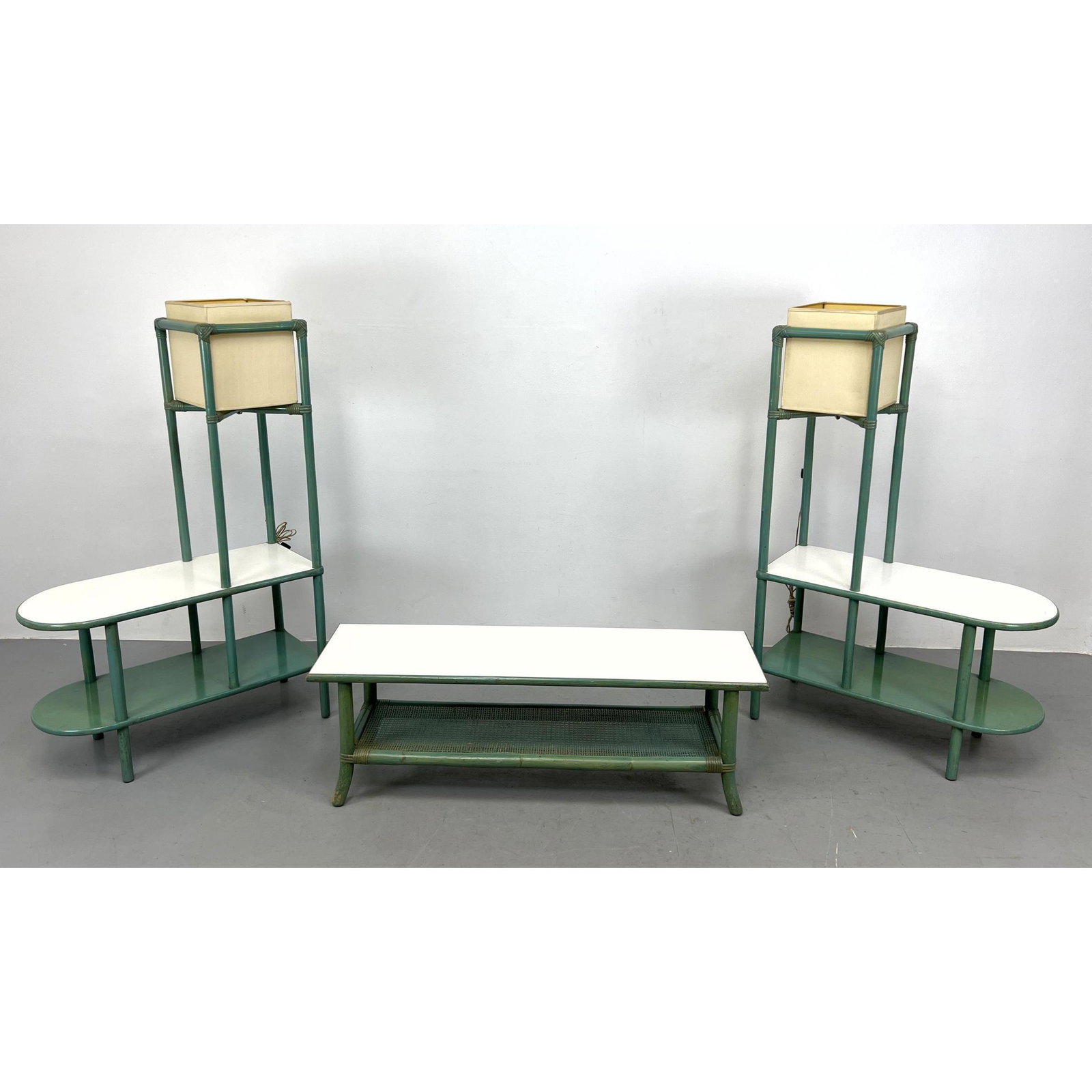 3pcs Tommi Parzinger for Willow and Reed Tables. Pair 2 tier lamp side tables and Coffee table. (1 of 14)