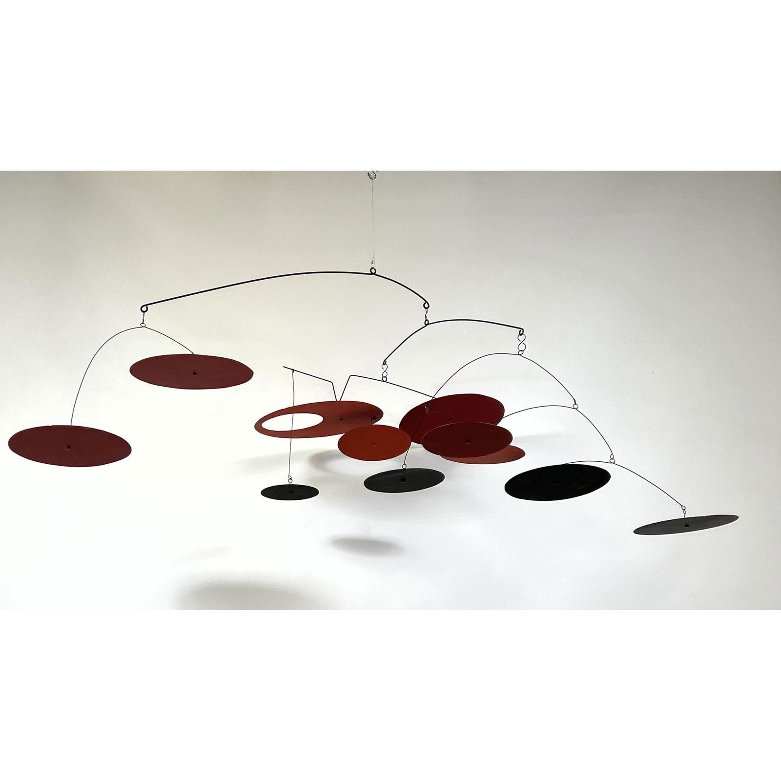 LEE BORDEAUX Kinetic Modernist Hanging Metal Mobile. Colored Paddles suspended on metal rods. Signed (1 of 8)