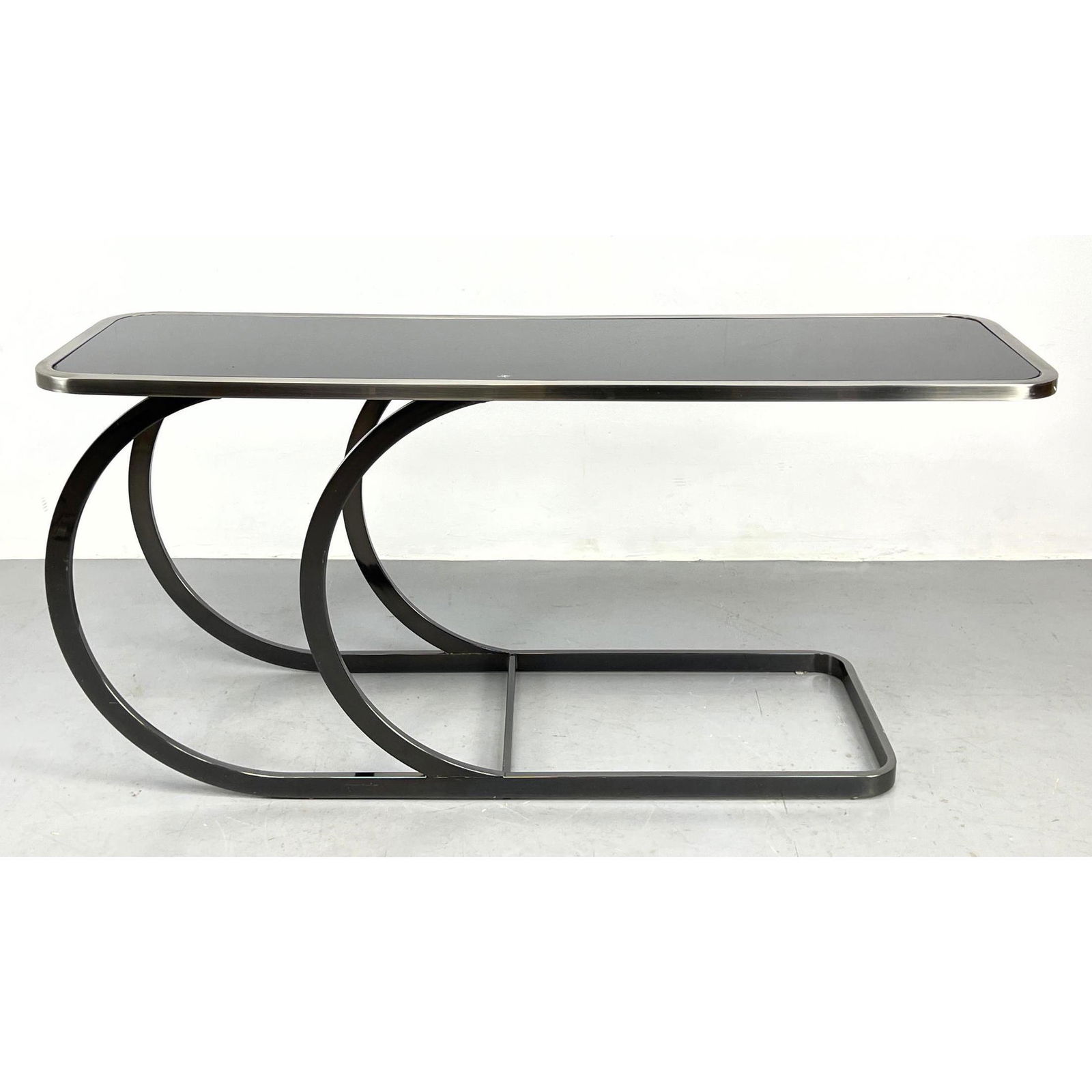 Modernist Chrome and Black Glass Console Table. Attributed to Design Institute of America (1 of 10)