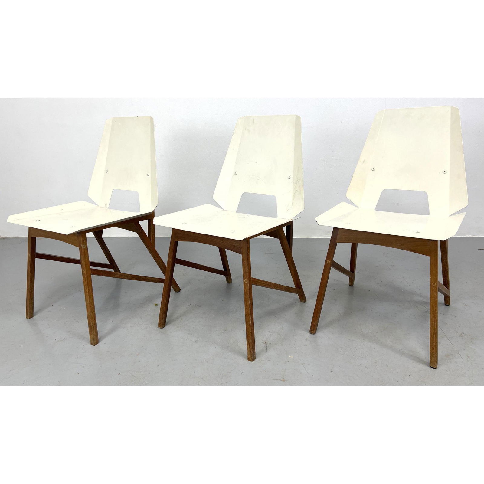 Set 3 Modernist Side Dining Chairs. Origami Chairs. Seat and back are folded almost like a take out (1 of 10)