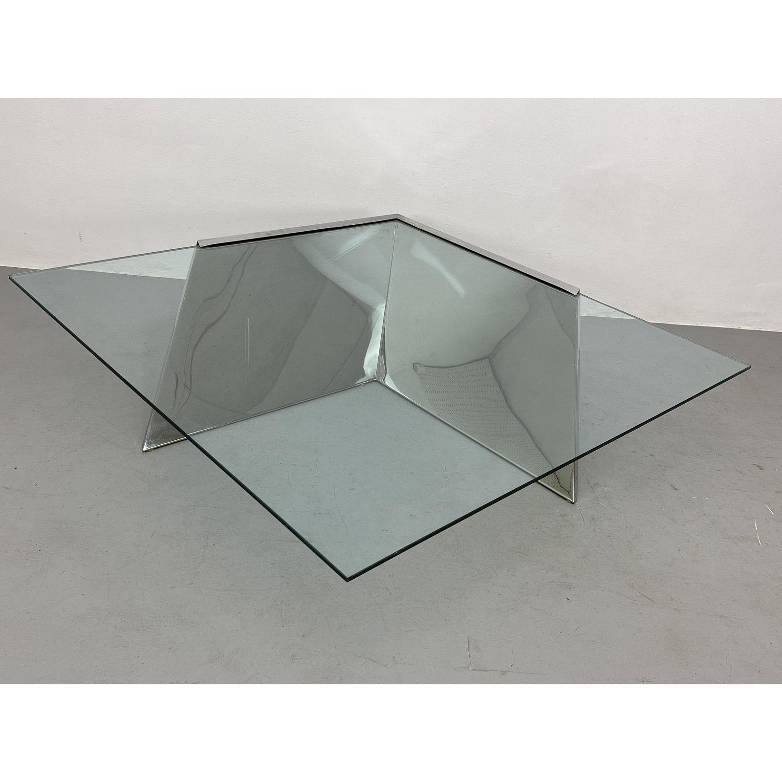 J. Wade Beam Breuton Coffee Table. A chrome and glass cantilevered coffee table (1 of 10)