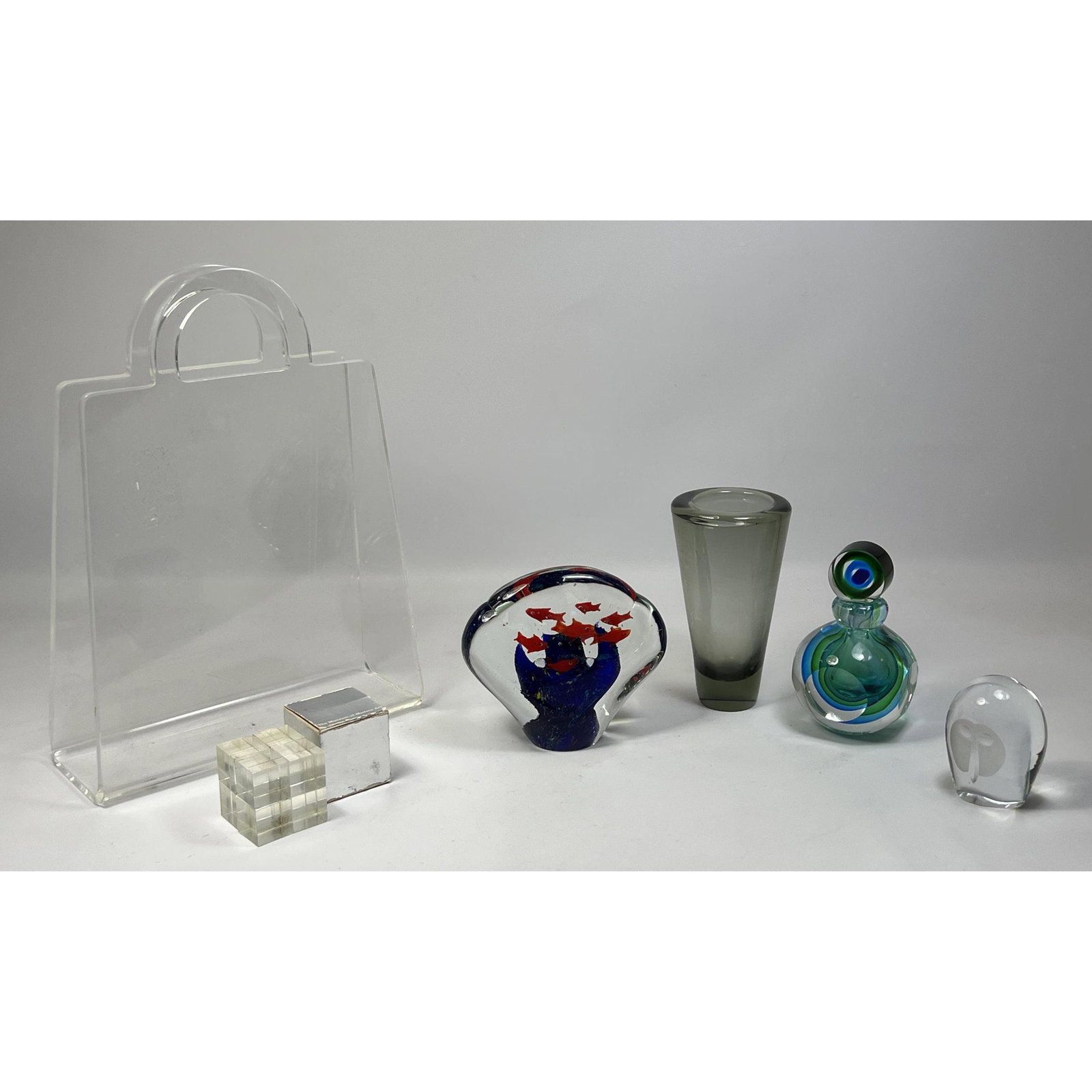 Mid Century Modern Lot. Lucite purse magazine rack, Art Glass, Lucite cubes, etc. (1 of 20)