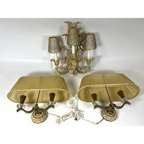 3pc Decorator Designer Candle Wall Sconces. LUMART LTD Single Sconce has 3 candle lights with foliat (1 of 14)