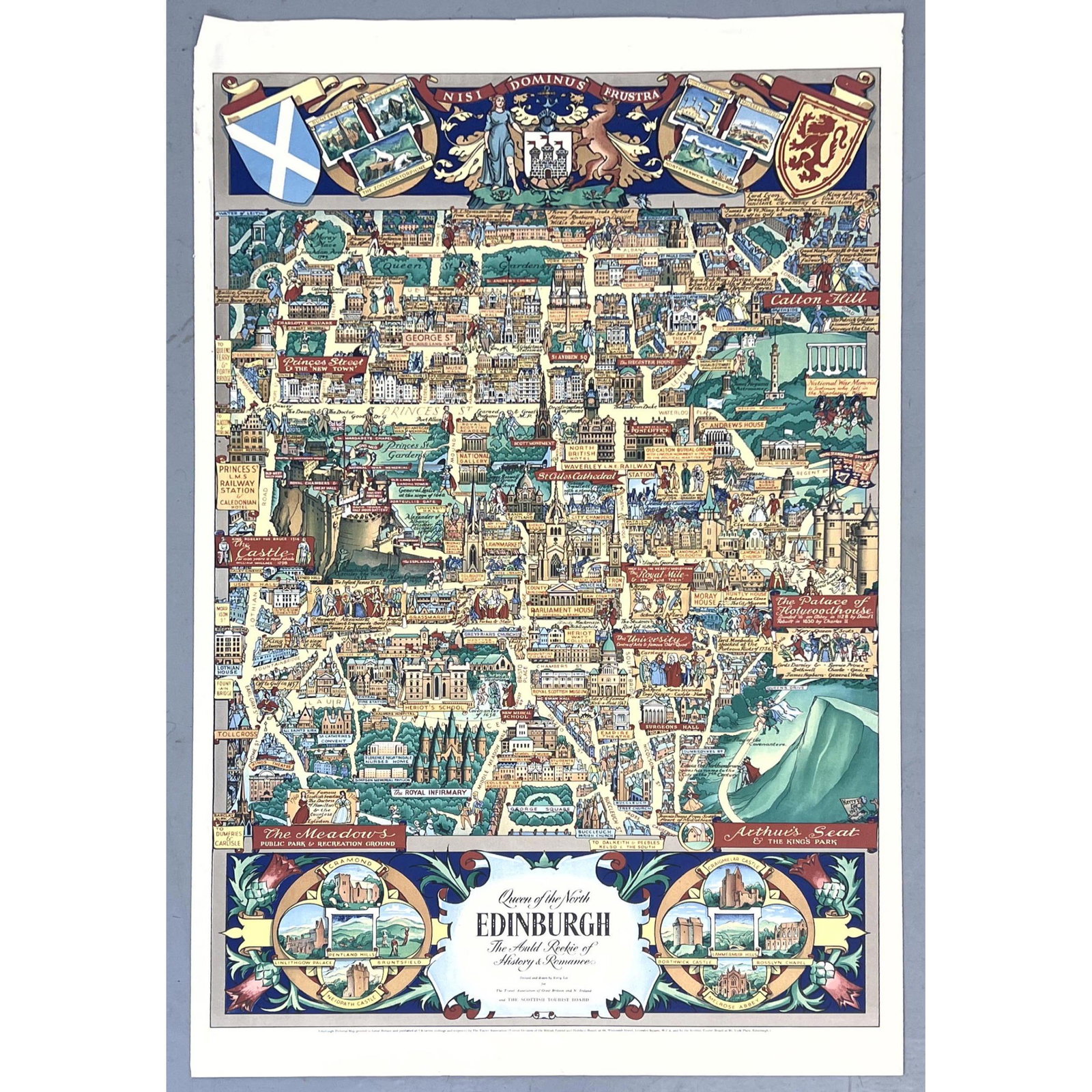EDINBURGH Travel Advertising Poster. Graphic Map with 3D renderings of Buildings. Printed in G.B. (1 of 15)