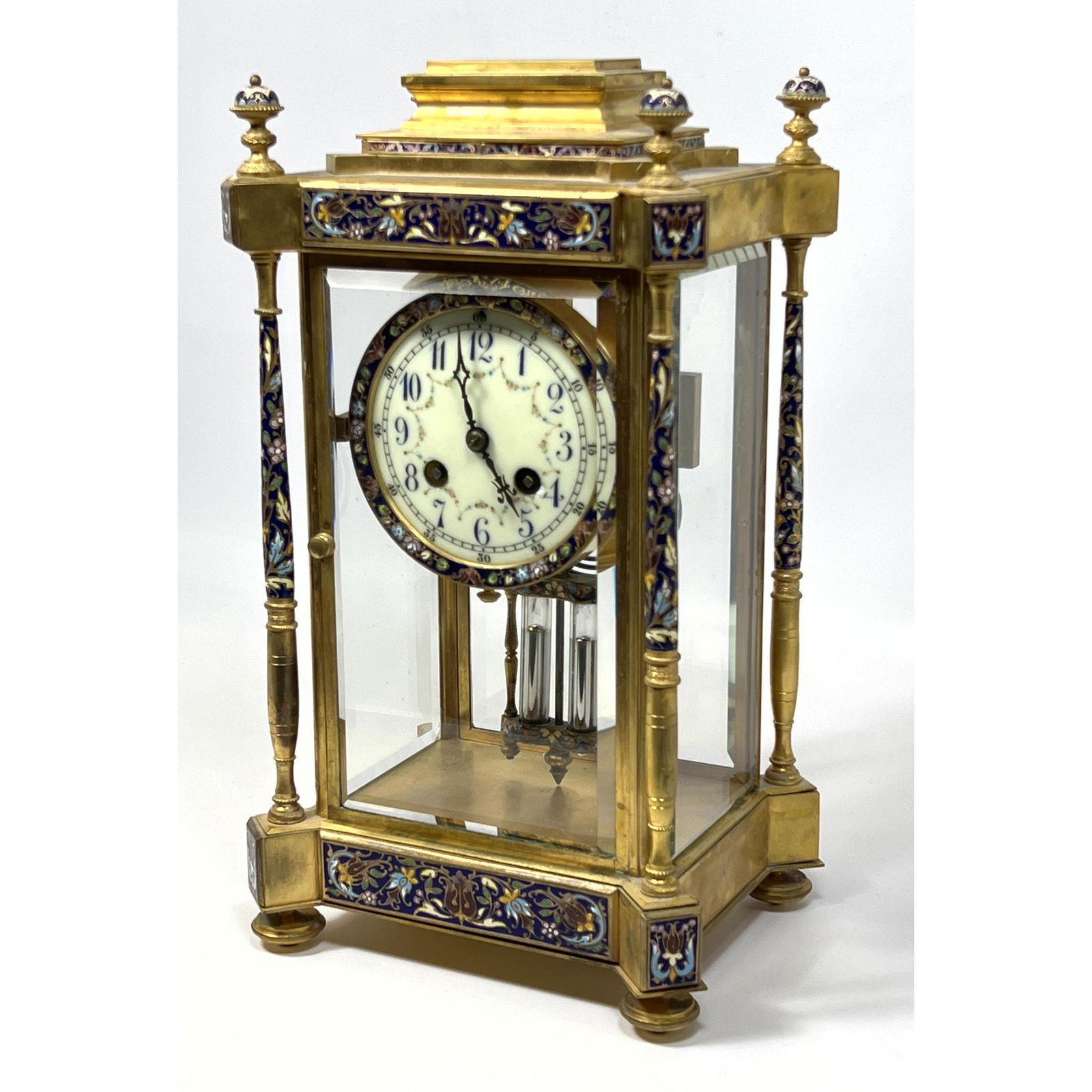 French Samuel Marti clock with cloisonne enamel. Beveled glass, porcelain dial. JE Caldwell (1 of 14)