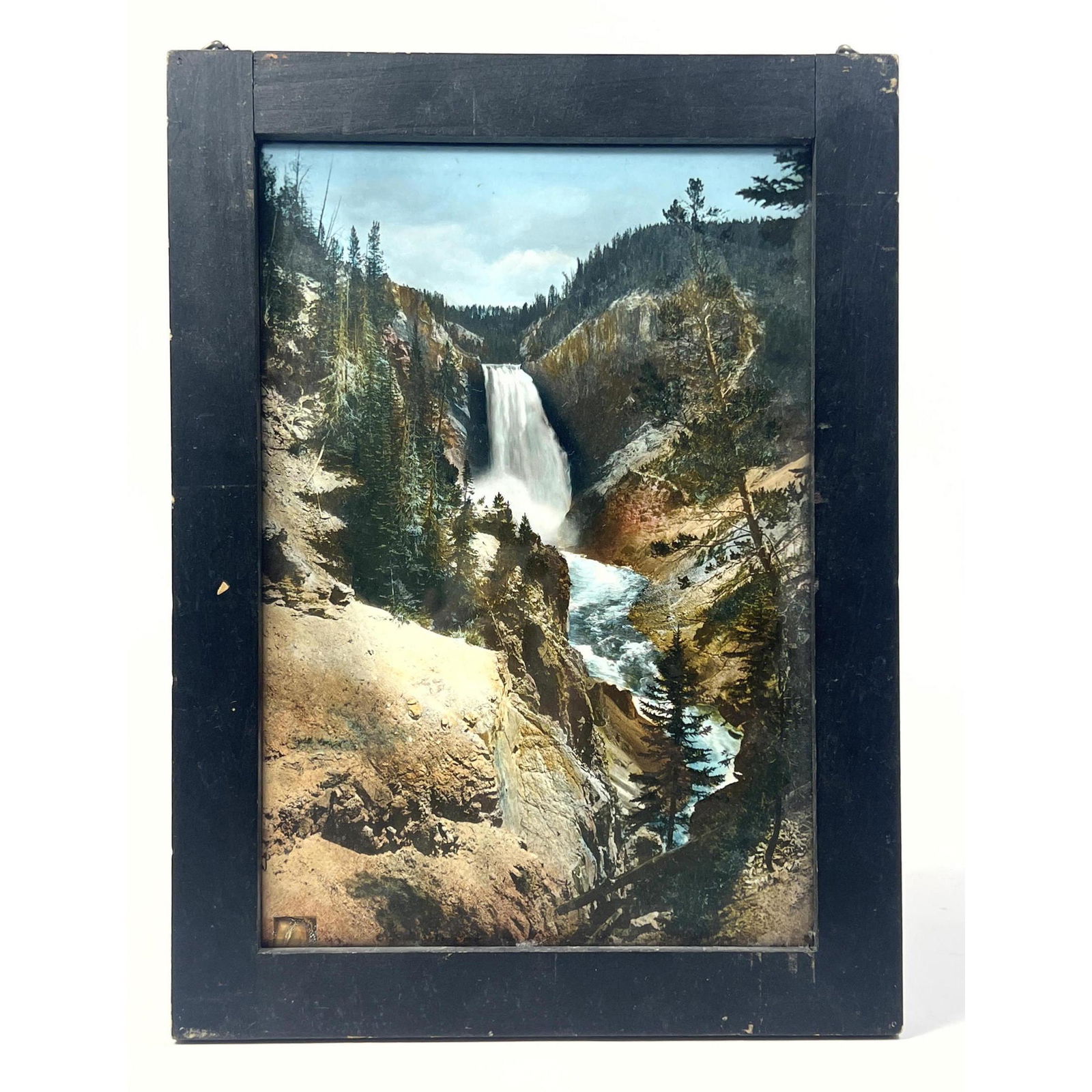 Vintage Photograph of Yellowstone Falls Waterfall on Glass. Framed. (1 of 8)