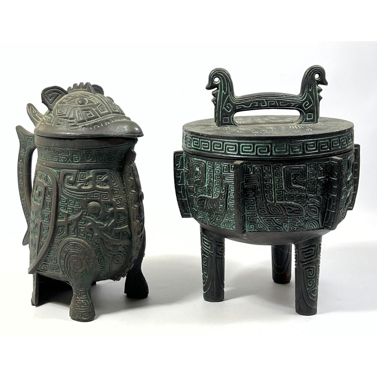 2pc Asian style embossed metal ice bucket and bird pitcher. Bird pitcher made in Taiwan. (1 of 12)