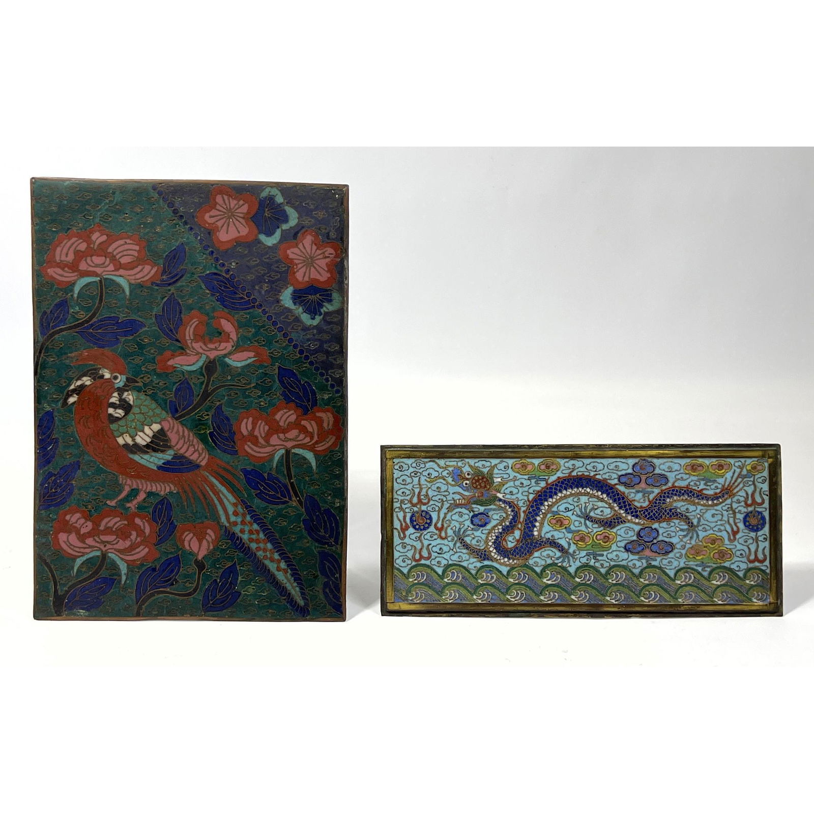 2pc Cloisonne plaques on brass. Unmarked. (1 of 12)