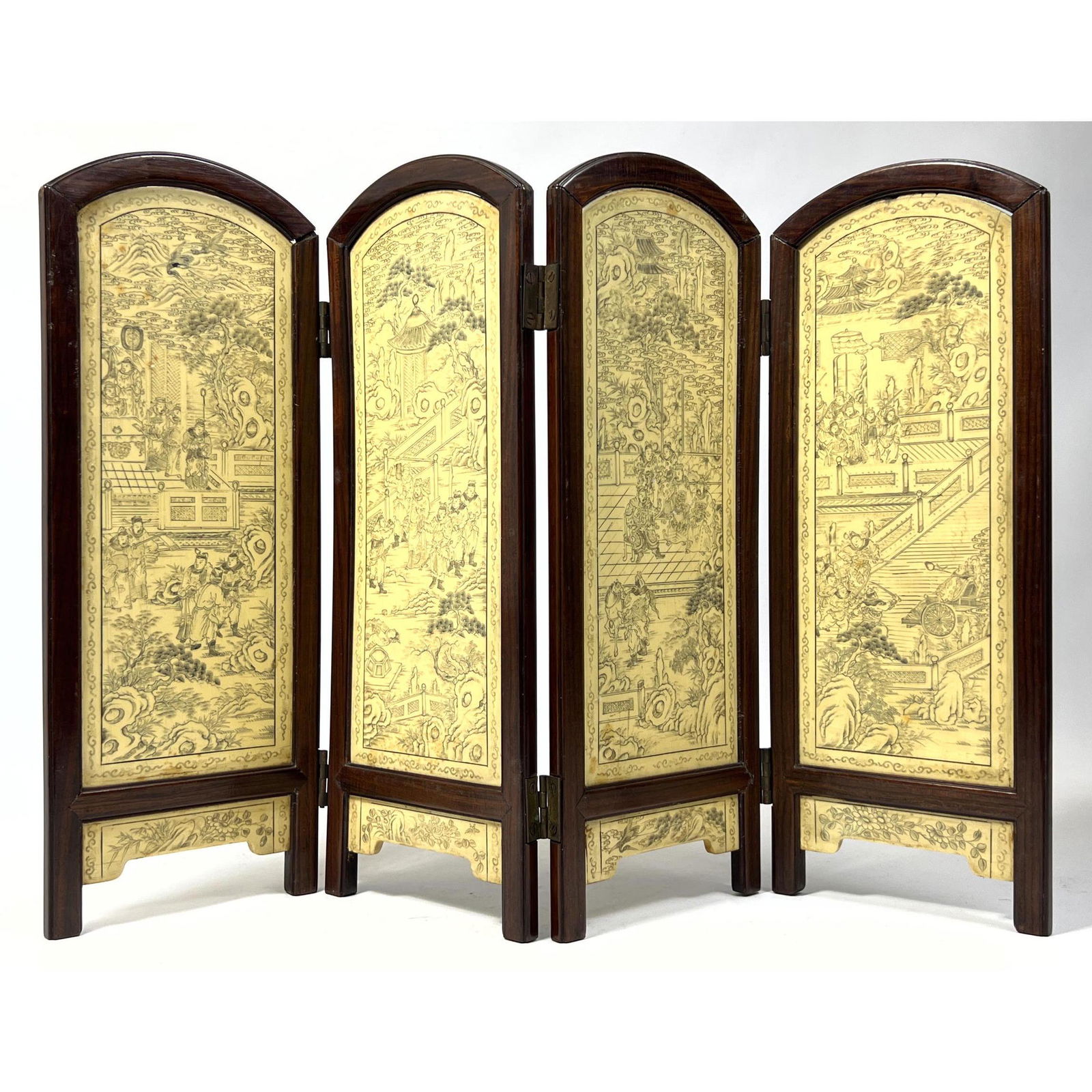 4 panel miniature Asian carved screen. (1 of 13)