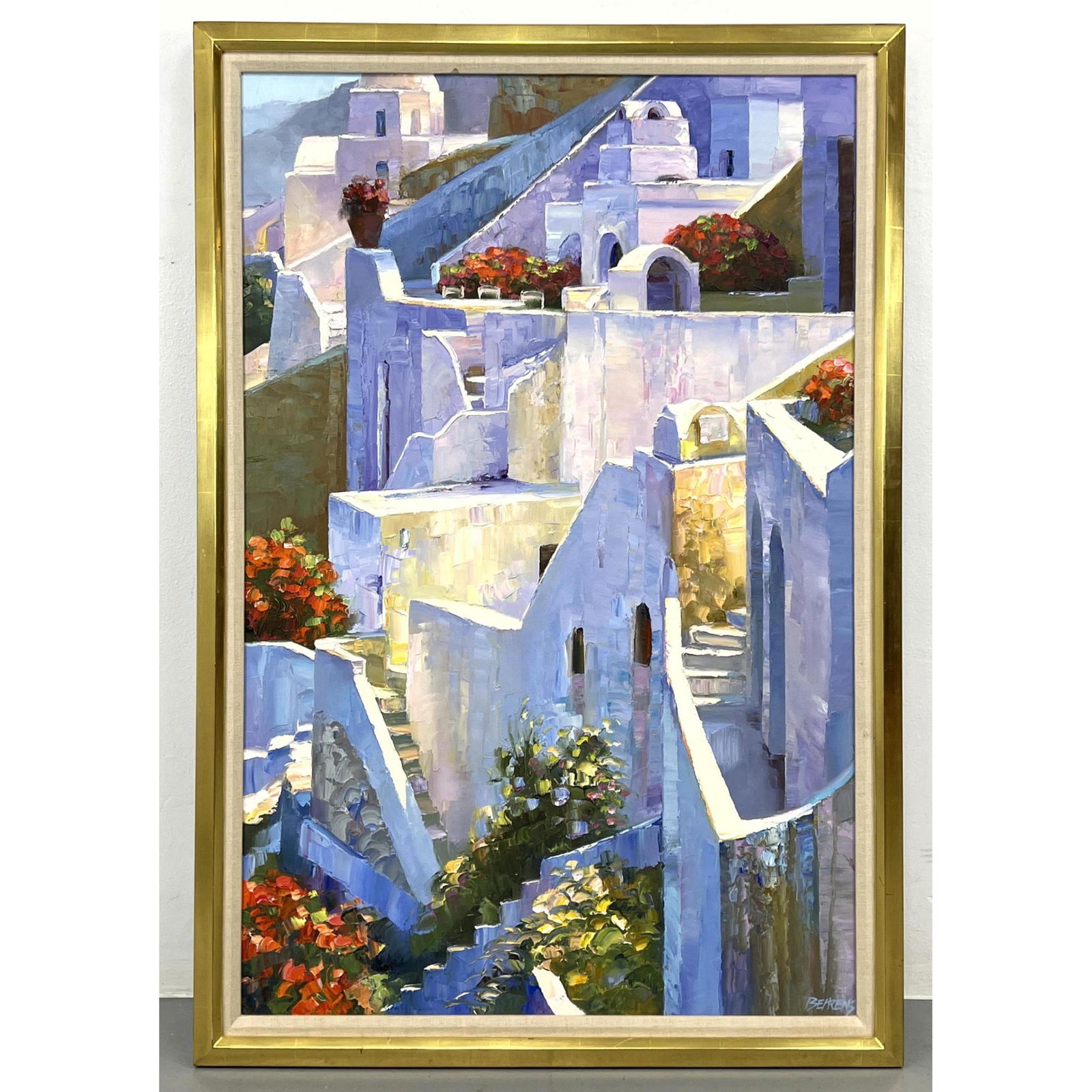 HOWARD BEHRENS Vintage Island Architecture Painting. White Washed Buildings; Possibly Greece. Signed (1 of 9)