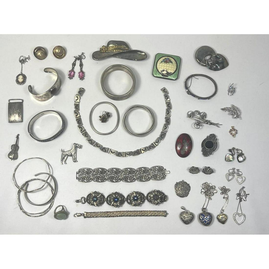 Sterling Silver Jewelry Lot. Heart Pendants and Earrings. Link and Bangle Bracelets. Heavy Link Neck (1 of 20)