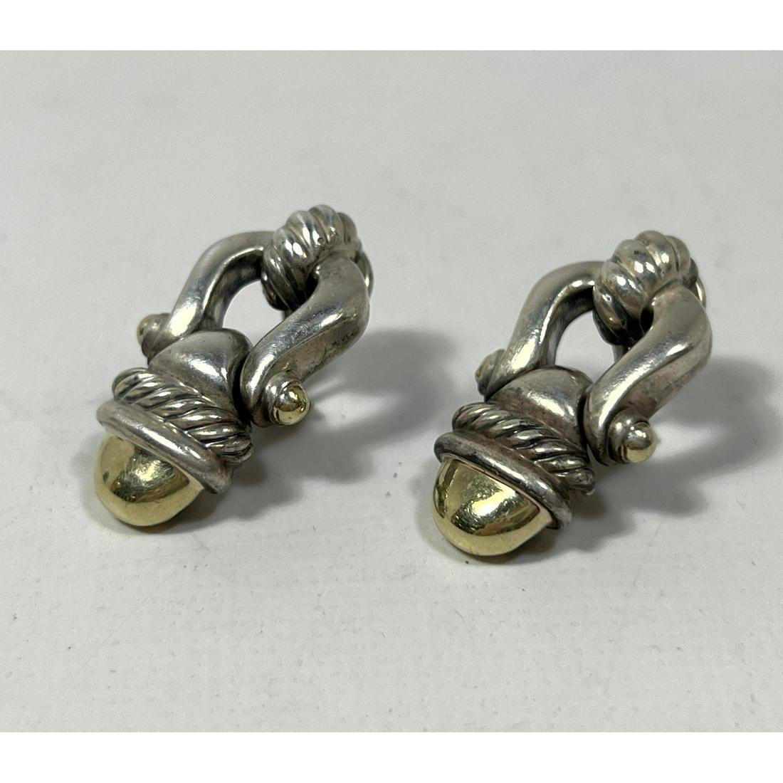 Pr DAVID YURMAN Sterling 14K Gold Earrings. Hinged Pierced Earrings with Cable Trim. Marked. (1 of 7)