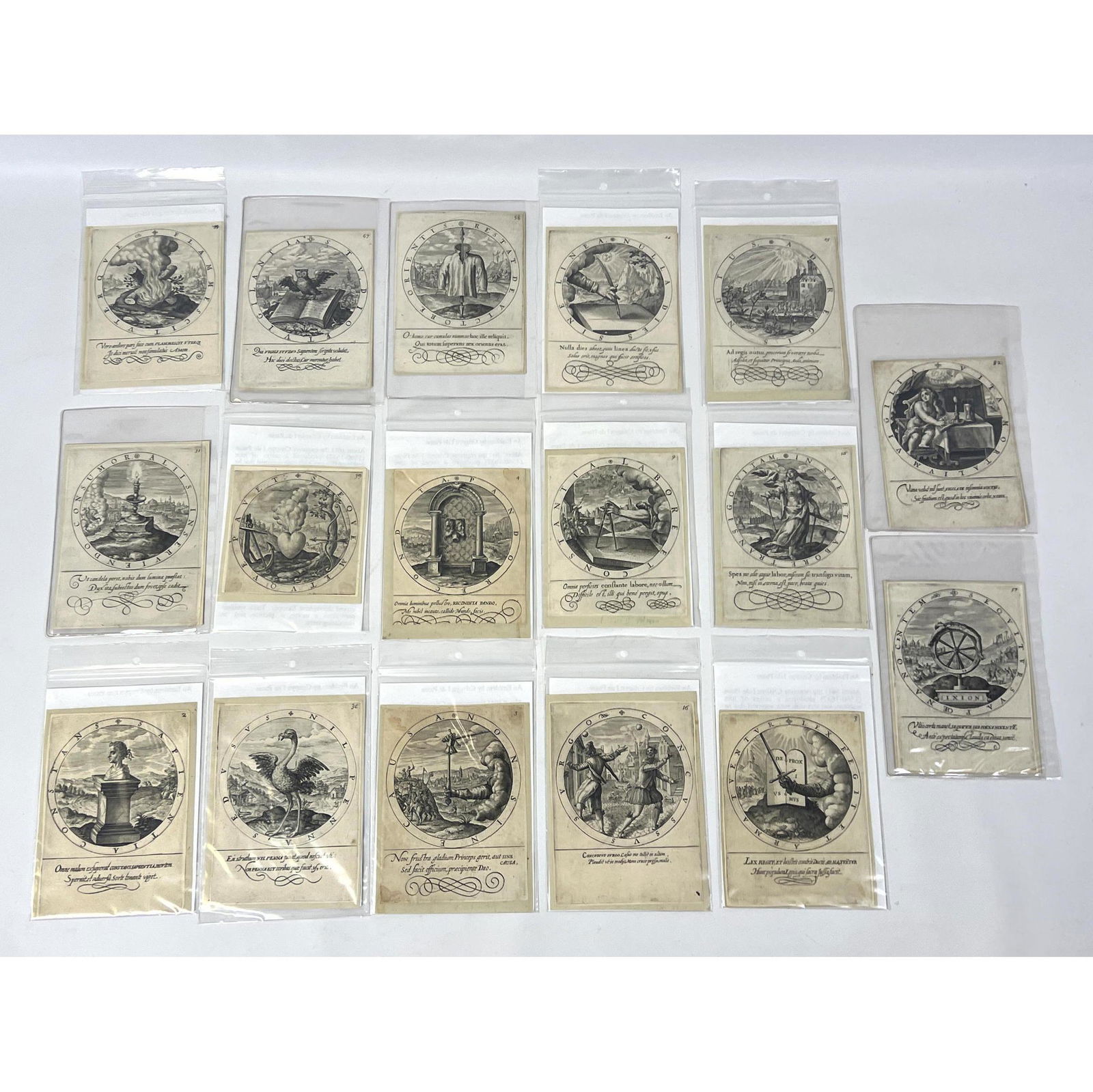 Collection of 17 Early Engraved Prints. Small size. (1 of 10)