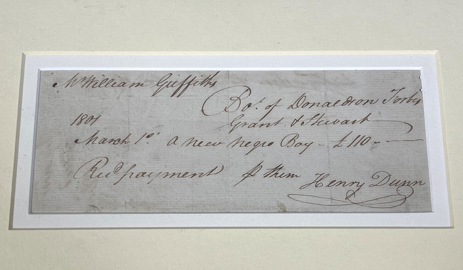 Early 19th century dated 1801 slave purchase receipt (1 of 8)