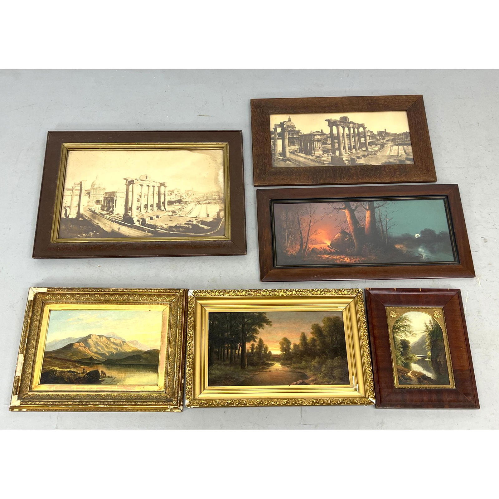 6pc Vintage Framed Landscape Art. Roman Ruins. Landscapes with lakes. Sunsets (1 of 20)