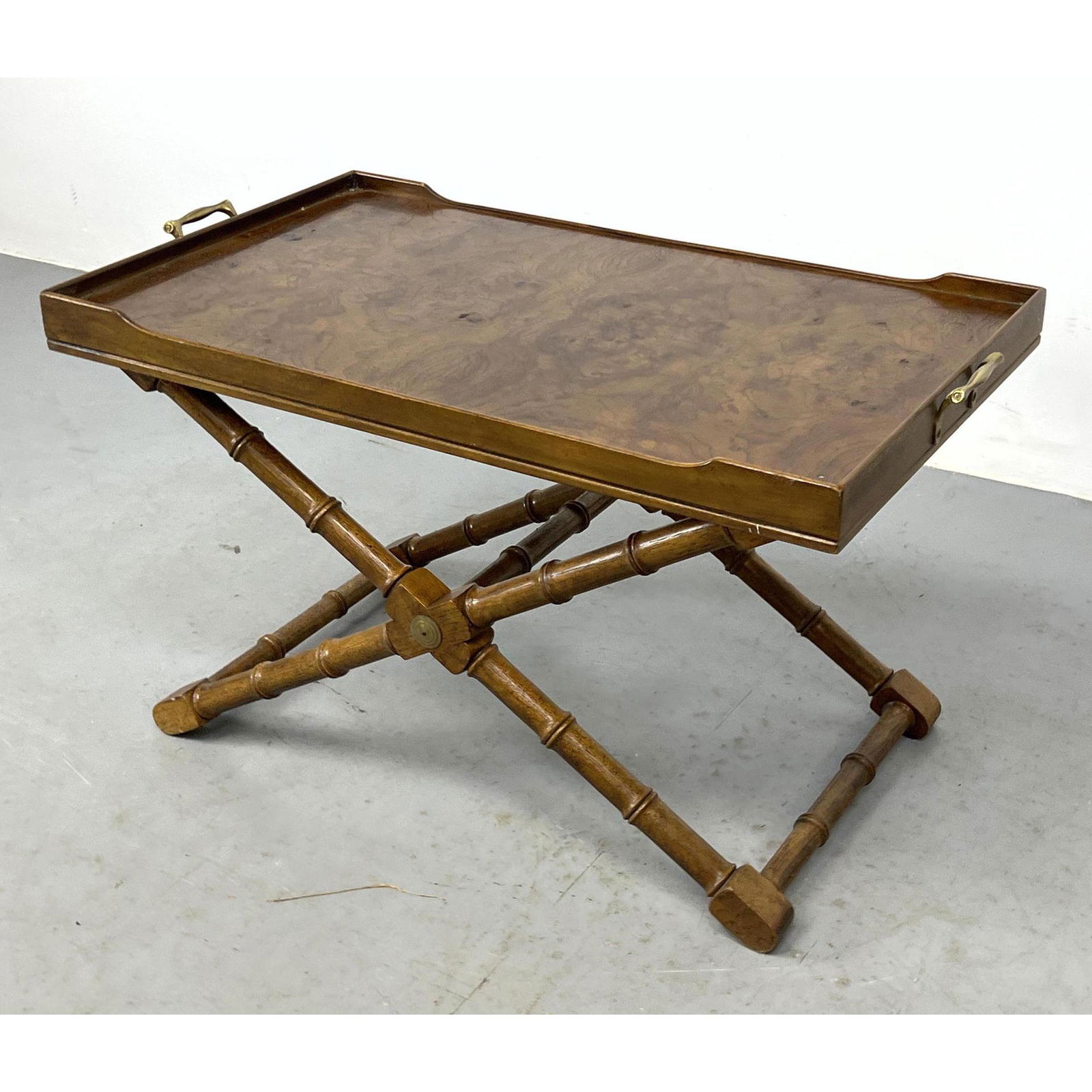 Drexel Et CETERA Tray Top Table. Campaign style Faux Bamboo, can be a short table or tall. (1 of 10)