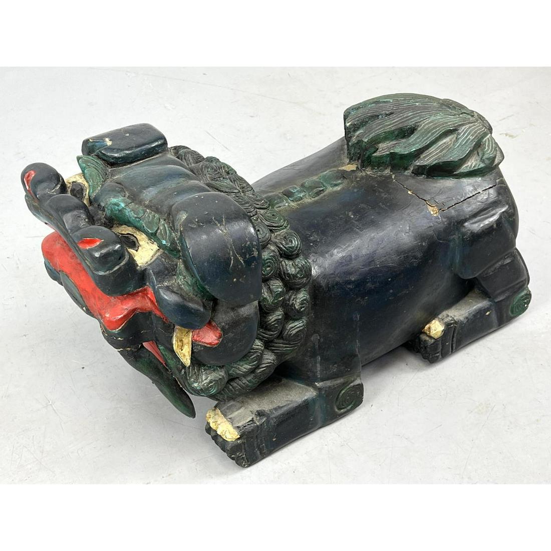 Carved Wood Polychrome Foo Dog Sculpture Figure. (1 of 12)